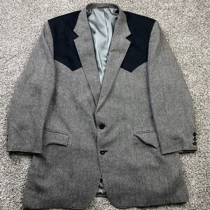 Circle S Blazer Mens 42 Gray Herringbone Western Yoke Wool Blend Vintage USA